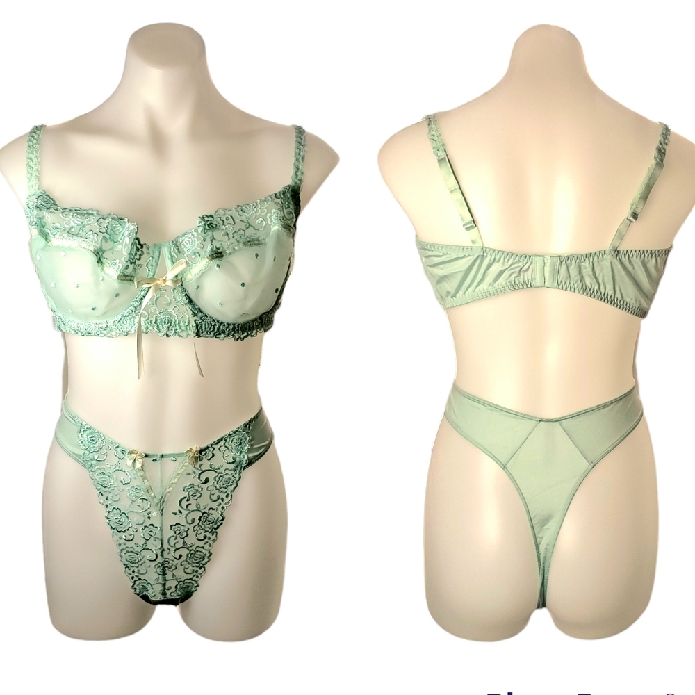 Victoria's Secret Vintage Beaded Trim Demi Bra 40DD, Bikini Panty XL, Thong XXL